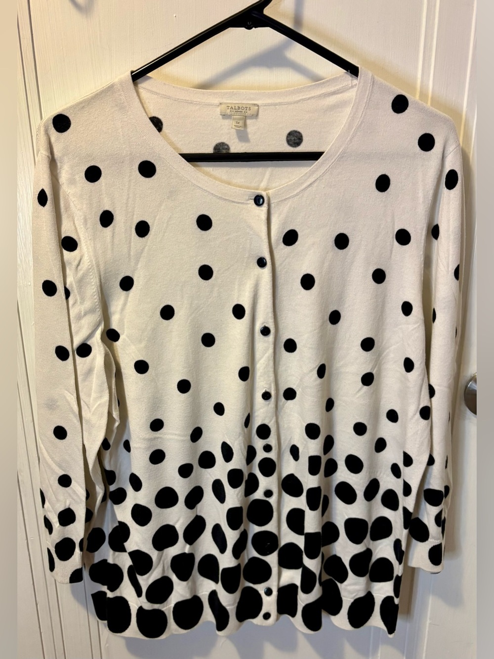Talbots Cream Cardigan with Black Polka Dot Ombre
